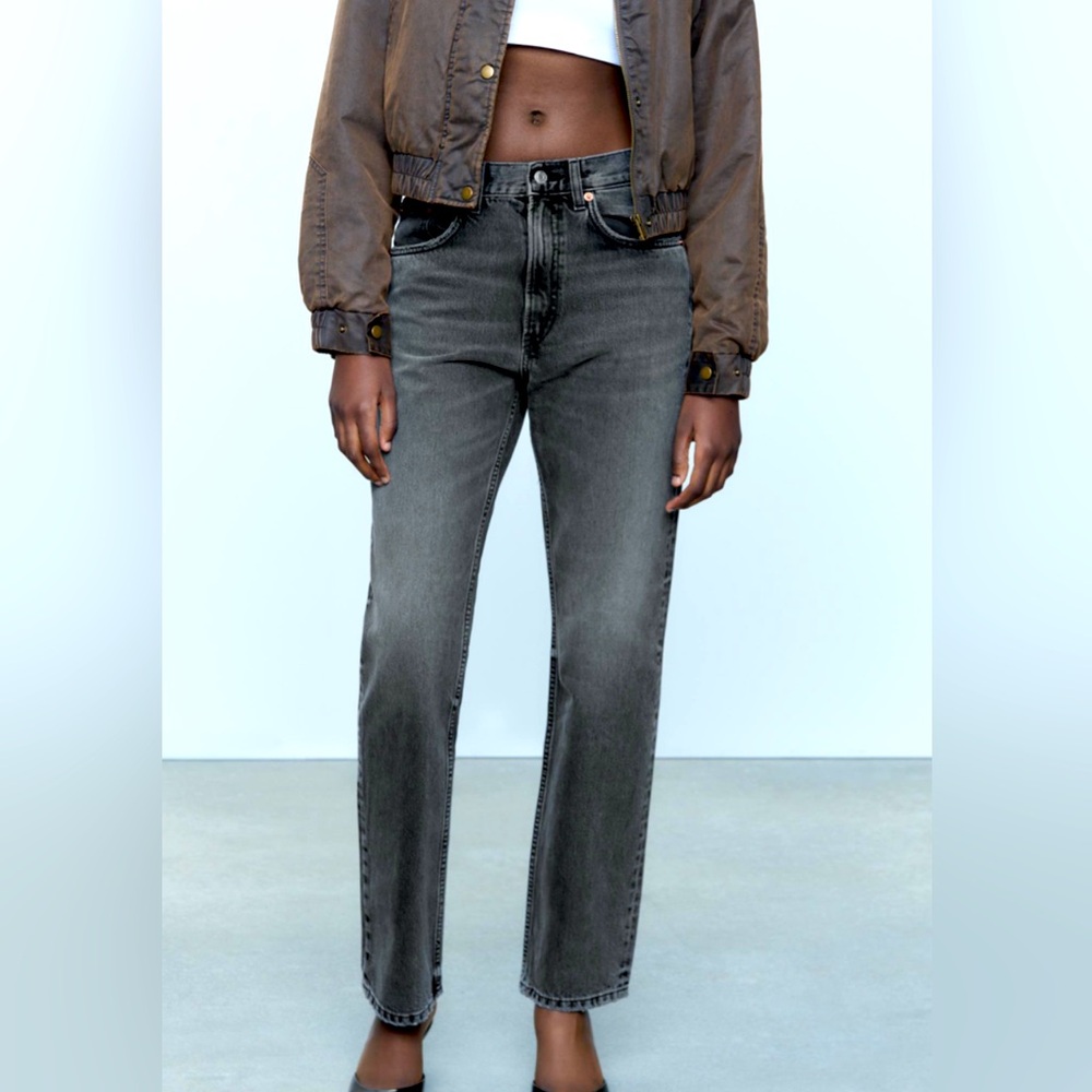 NWT- Zara TRF STRAIGHT HIGH-WAIST JEANS - Anthracite grey-8